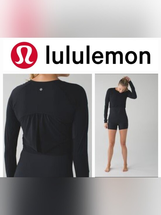 lululemon athletica Tops - Lululemon Black Sea-Me Run Long Sleeve Layered Crop Top Sz 10
